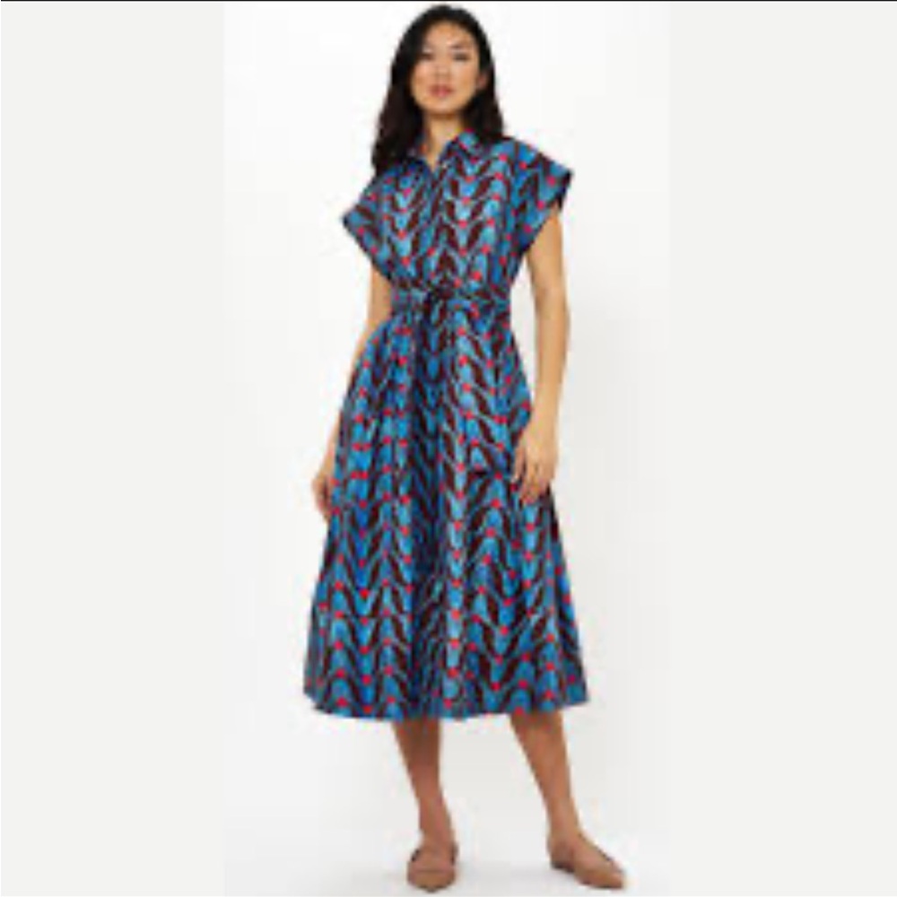 Oliphant Blue and Red Patterned Midi Shirtdress